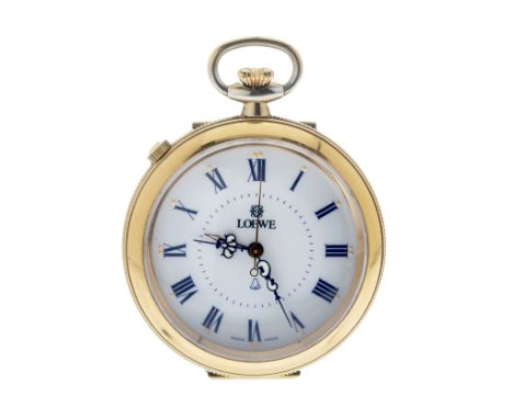 LOEWE.Pocket watch in steel and yellow gold plated. Limited edition.Smooth, polished, circular case and white dial. Roman num