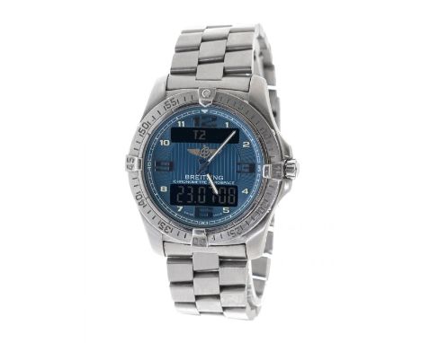 BREITLING Aerospace Evo watch ref. E79362, for men/Unisex.In titanium. Circular case with blue dial. Arabic numerals. baton h