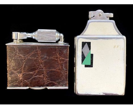 Art Deco Lighter &amp; Cigarette Holder, enamel white casing (some wear), 4.25" length, 2.5" wide.  Together with a vintage M