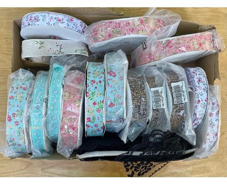 Haberdashery Interest - Large Box of Ribbons, on rolls, lots of assorted colours.  Floral patterns, animal print, lace, etc. 