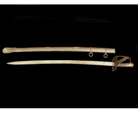 A 19th century Prussian Cavalry Trooper's Sword, having an 89cm curved fullered blade, pierced steel bowl hilt, wire bound gr