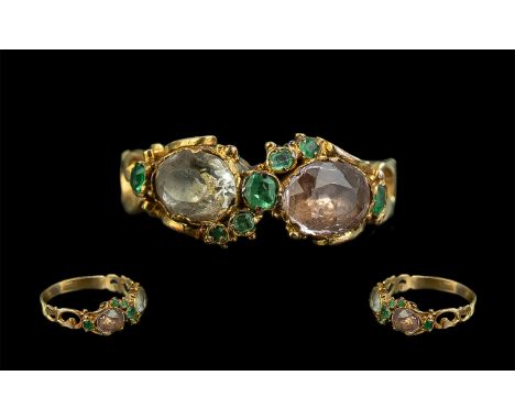 Georgian Ladies 18ct Gold Gem Set Ring - Ornate Shank &amp; Setting. Not Marked but Tests High CT Gold. Ring Size (P.5) Weigh