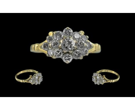 Ladies Attractive 18ct Gold Diamond Set Dress Ring - Full Hallmark to Interior of Shank. The Round Brilliant Cut Diamond of e