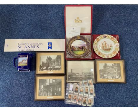 Mixed Lot containing four framed photographs, Grand National water jug 2003, Royal Grafton tea plate, Wills Allied Army Cigar
