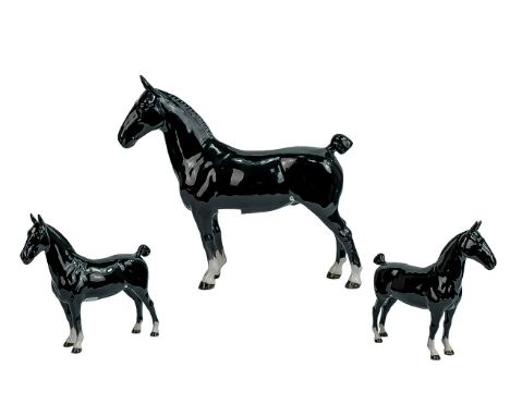 Beswick - Hand Painted Horse Figure ' Hackney ' Black Magic. Model No 1361. Designer Mr Orwell. c.1955 - 1983. Height 19.7 cm