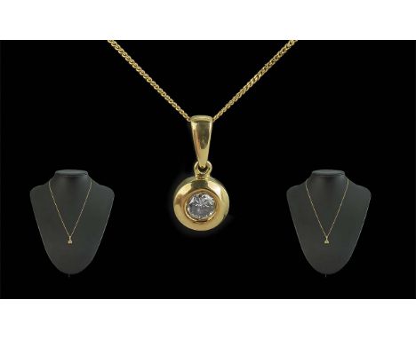 18ct Gold - Superb Quality Single Stone Diamond Set Pendant Drop with Attached 18ct Gold Chain. Both Pendant and Chain Marked