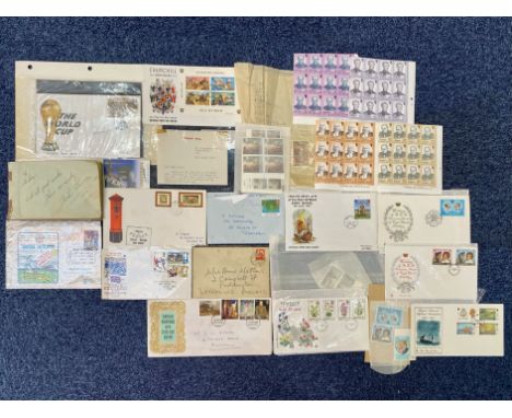 First Day Covers, to include Football World Cup, Wigan V Grimsby, Winston Churchill, The World Cup, Benny Hill signed letter,