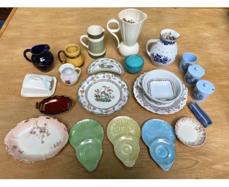 Box of Collectible Porcelain &amp; Pottery, including jugs, vases, including Wade, Beswick, Carlton Ware, cheese dish, lustre