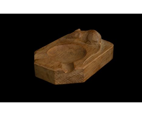 Workshop of Robert Mouseman Thompson (Kilburn): An English Oak Ashtray, of standard rectangular form, with carved mouse trade