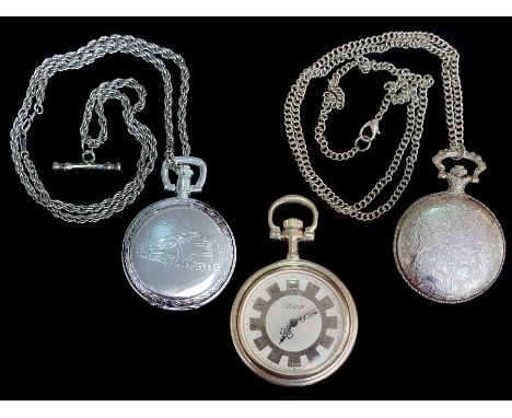 Collection of Three Modern Pocket Watches, two manual wind one quartz, two manual wind ticking but not tested for accuracy.