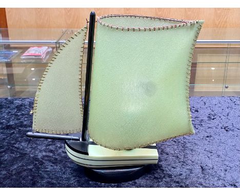 Art Deco Lamp in the form of a ship, early plastic green and brown base with green sails.  Slight damage to one sail.