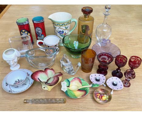 A Good Mixed Lot of Pottery and Glass. Some Signed, To Include Royal Worcester Hand Painted Dish, Pair of Aurora Bone China C