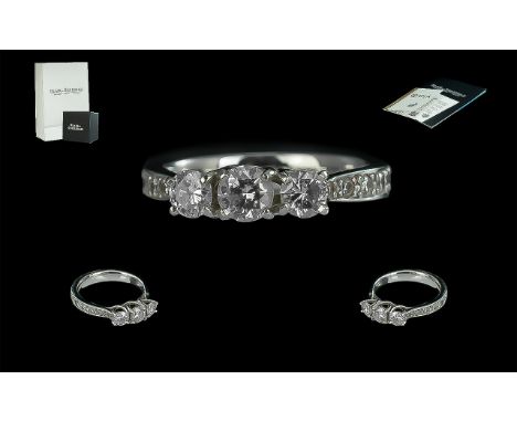 Platinum Claw and Pave Set 3 Stone Diamond Ring, Trilogy Design. Marked 950. Top Graded Diamonds. The Centre Round Brilliant 