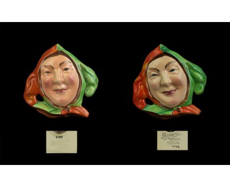 Beswick Ware Pair of Hand Painted Wall Plaques 'Jester', model no. 7197- 7779, each 5 inches (12.5cms) high, both 1st quality