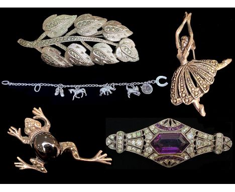Collection of Silver Vintage Jewellery. Includes a Silver &amp; Marcasite Ballerina Brooch, Silver 925 &amp; Marcasite Frog B