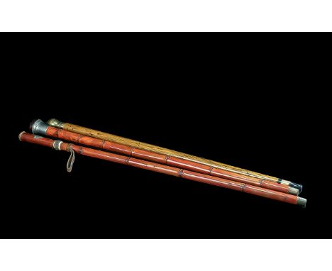 Collection of 3 Vintage Walking Sticks Comprising Korean Stick which Converts to a Snooker Cue, Walking Stick with Compass To