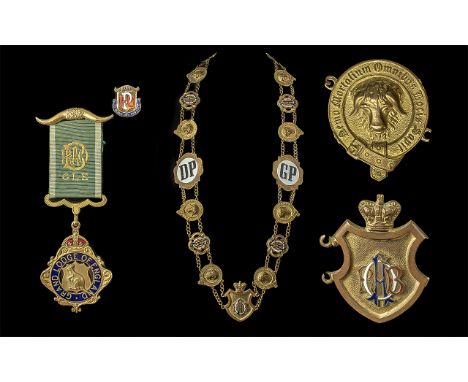 Masonic Interest. Large Impressive Necklace with Lots of Buffalo Medallions. 18 Medallions and Badges, Some Enamel - Please S