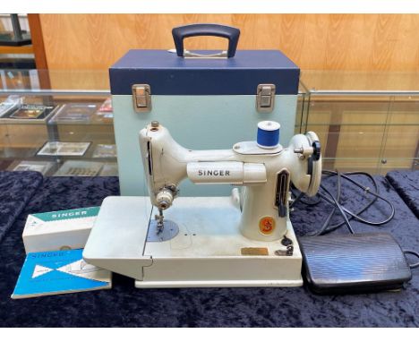 Singer Sewing Machine 221.K. Electric Singer Sewing Machine In Original Box, Comes with Booklet and Extra Attachments, Small 