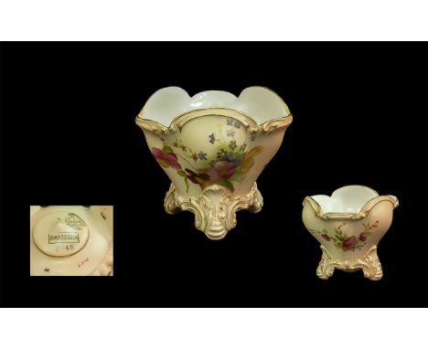 Royal Worcester Blush Ivory Hand Painted Six Sided Vase, Decorated with Images of Spring Flowers. Date 1900. Shape No 2046. H