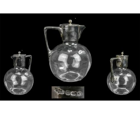 Small Silver Topped &amp; Handled Water Jug, bulbous faceted form, hallmarked for Sheffield d 1896.  7.5" tall.