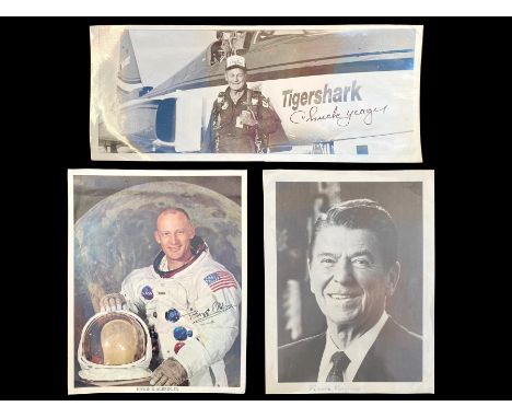 Collection of Signed Photograph Memorabilia, including Ronald Reagan, Edwin 'Buzz' Aldrin, and Chuck Yeager, the first pilot 