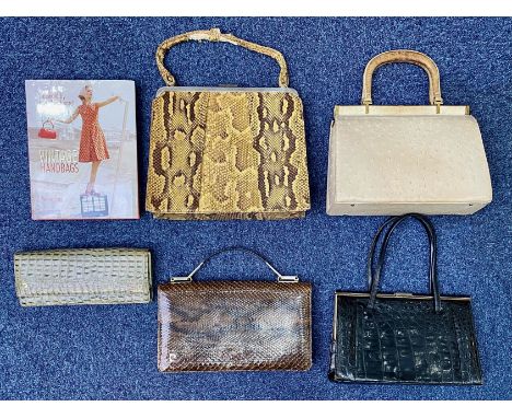 Collection of High Quality Vintage Handbags, comprising five 1960's exotic leather handbags, including an ostrich leather han