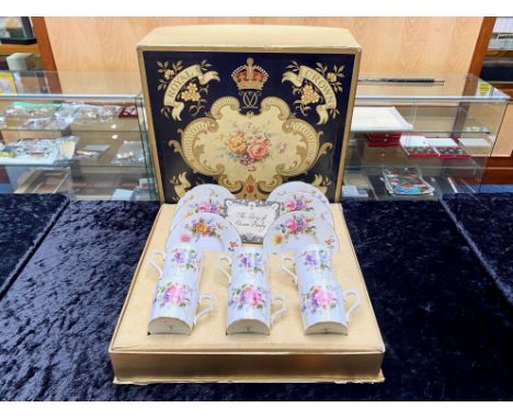 Vintage Royal Crown Derby Coffee Cups &amp; Saucers.  Six coffee cups and six saucers, in original decorated fitted box.  Dec