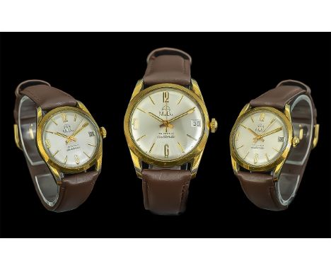 Vintage Mu Du Gent's 25 Jewel Doublematic Watch, a nice example of this 1960 designed watch with brushed silver dial, gold ha