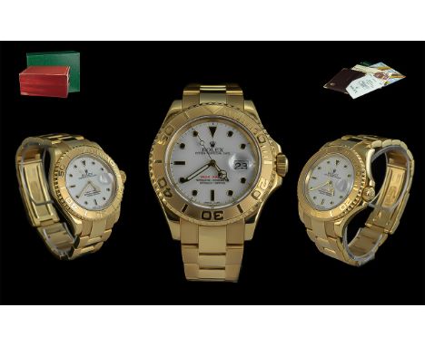 Rolex Yacht Master 18ct Gold Oyster Perpetual Date Chronometer Gents Wrist Watch. Model No 16628. Features White Dial, Date /