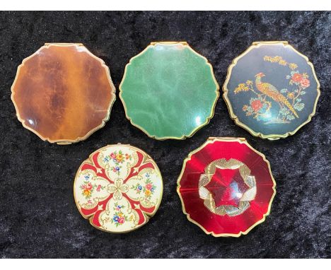 Five Stratton Vintage Compacts, assorted designs.