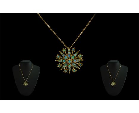 Victorian Period Superb Attractive 18ct Gold Opal Set Starlight Brooch / Pendant attached to a later 9ct gold chain; pendant 