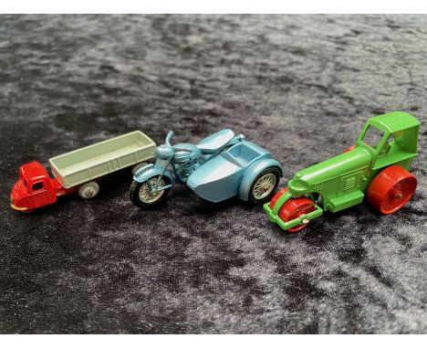 1959/60 Matchbox Series A Moko Lesney, Three Diecast Models,comprising No. 1 Road Roller, No. 4 Triumph Motorcycle and sideca
