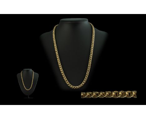 Edwardian Period - 9ct Gold Roller Ball Necklace / Chain ( Great Design ) with Lobster Claw Clasp. Marked 9ct. c.1900 - 1905.