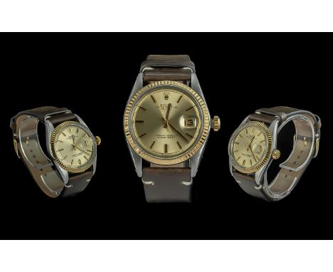Rolex Oyster Perpetual Automatic Datejust Chronometer Stainless Steel Gent's Watch, circa 1990s, features 18ct gold bezel and