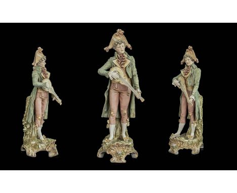 Royal Dux Bohemia Late 19th Century Large and Impressive Hand Painted Porcelain Figure ' Musician ' With Pink Triangle to Bas