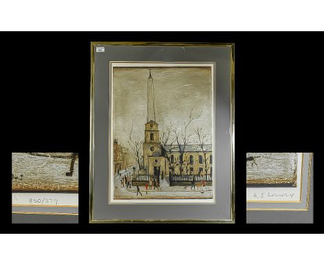 L.S Lowry Lithograph,  St Luke's Church, London - Signed Lower RIght 379/850, published 1973.  Image size 24" x 18", mounted 