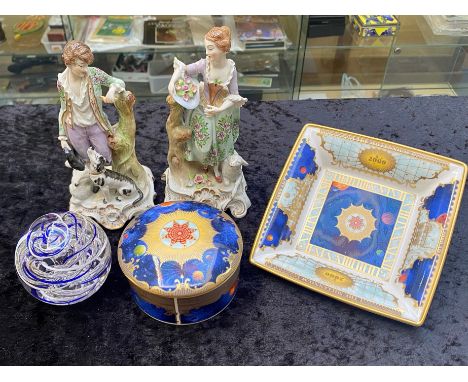 Small Collection of Porcelain, comprising a Dresden Shepherd &amp; Shepherdess, 7.5'' tall, as found, a Royal Worcester 'Cele