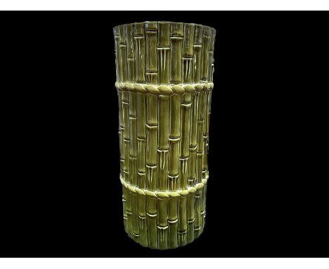 Mid Century Casa Pupo London Stick Stand, bamboo effect, green shade.  Measures 18" high x 8" diameter.