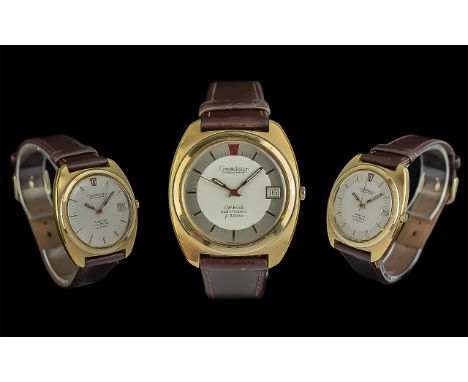 Omega - Electronic Constellation Chronograph Gold Plated Gents Wrist Watch. c.1970's. With Leather Strap. Features Water Resi
