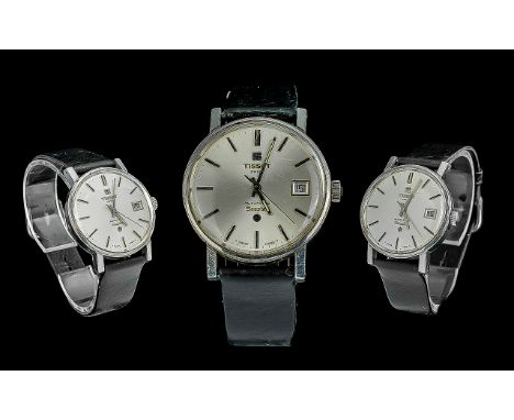 Tissot Seastar Gent's Automatic Stainless Steel Manual Wind Wrist Watch, with Just-date display window, seconds sweep.  Black