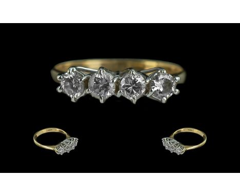 Ladies 18ct Gold Attractive 4 Stone Diamond Set Ring - Marked To Shank 18ct. The Diamonds of Good Colour &amp; Clarity. Est D