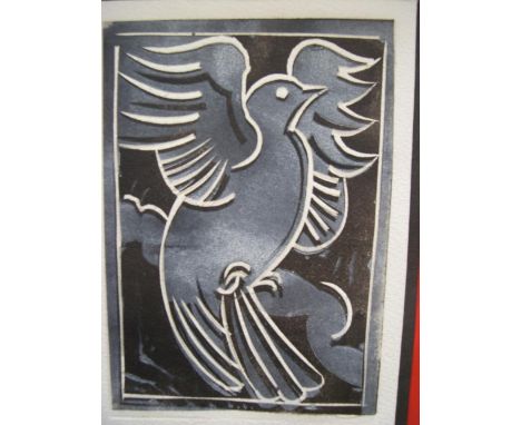 Geoffrey KEY (1941) signed, limited edition (17/45) etching highlighted in white, Dove of peace, framed. 