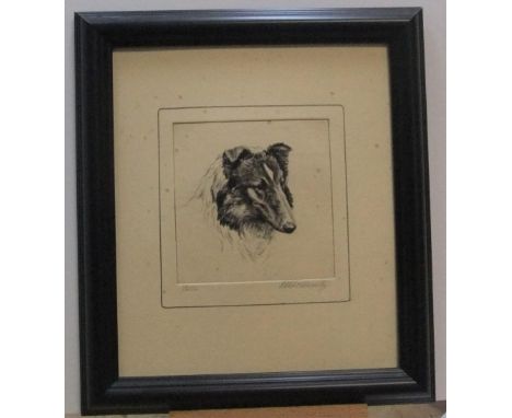 Ronald Basil Emsley WOODHOUSE (1897-?) etching "Head of Collie", signed in pencil, framed,12 x 12 cm, overall framed size bei