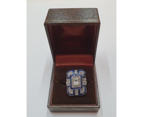 Art Deco style cocktail ring in unmarked white metal,size K/L 