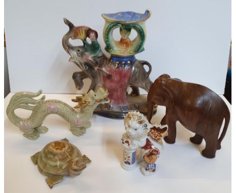 Good collection of items to include Capodimonte &amp; Royal Crown Derby ceramic ornaments, onyx tortoise, ceramic dragon and 