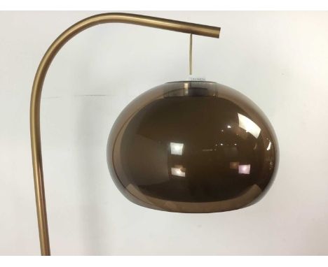 IN THE MANNER OF HARVEY GUZZINI, FLOOR LAMP MID-LATE 20TH CENTURY cased brown glass shade on tubular frame164cm highWorks but