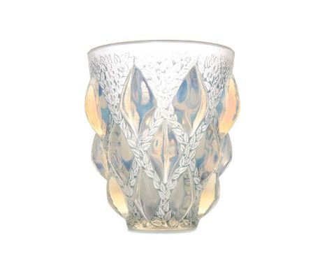 RENÉ LALIQUE (FRENCH, 1860-1945), RAMPILLION OPALESCENT GLASS VASE DESIGNED 1927 the tapered lobed body moulded and tinted wi