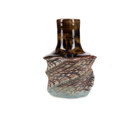 YOUNGGI SEO (SOUTH KOREAN), STUDIO POTTERY VASE CONTEMPORARY wood-fired with Cornish soil, bottle/flask form, with glazed nec