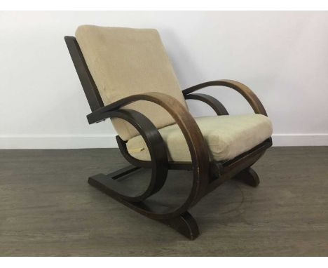 J. P. HULLY FOR P. E. GANE LTD BRISTOL, FAMULUS ARMCHAIR CIRCA 1930-39 steamed birch, with rare double arms and neutral cushi