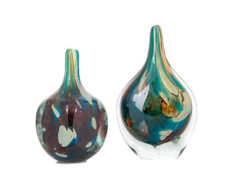 ERIC DOBSON FOR MDINA GLASS, 'TIGER' PATTERN CUBE VASE CIRCA 1975-85 facet cut, together with a Lollipop vase in the same pat